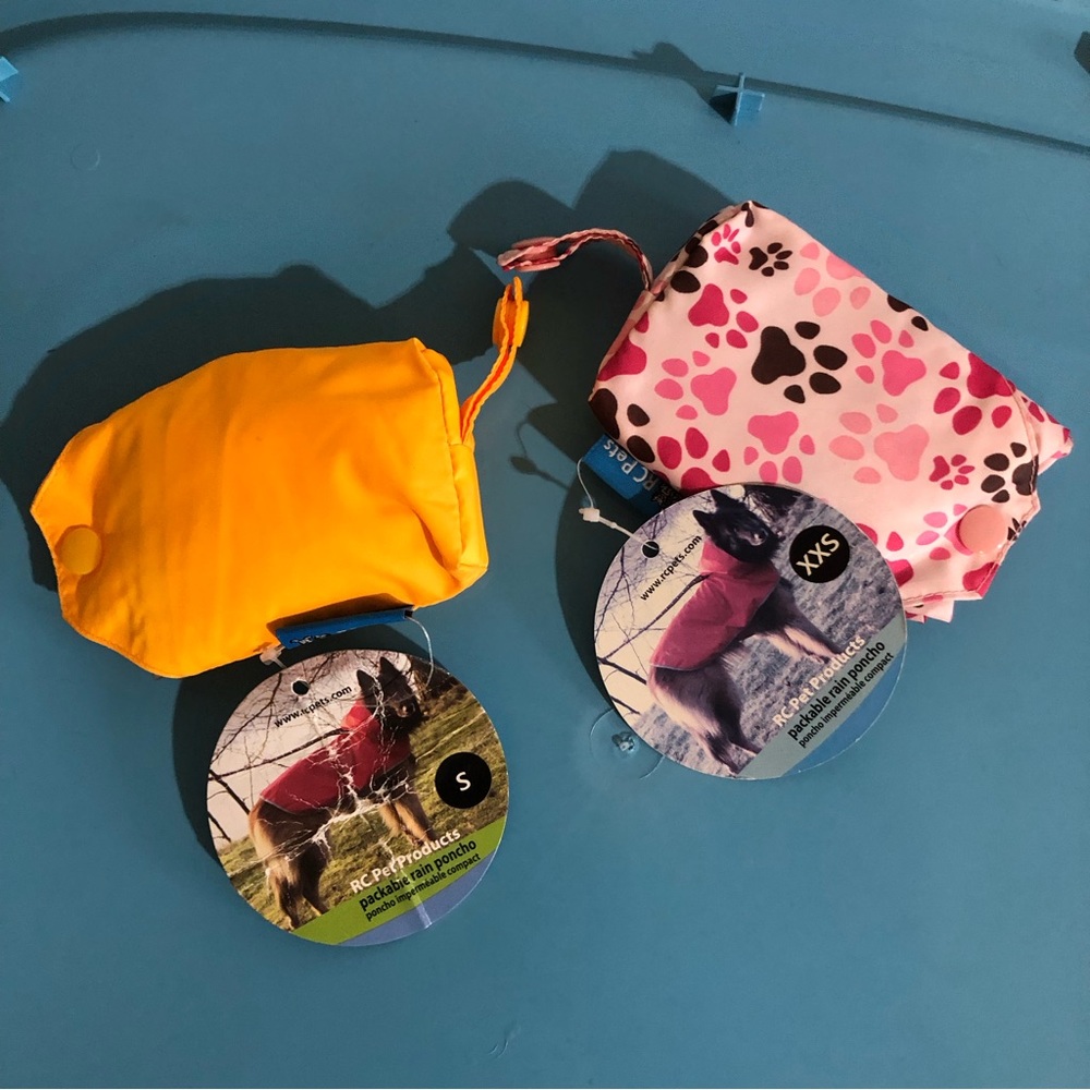 RC Pet Poncho Bundle of 2 qty.  Yellow small & Pink Paw print XXS - NWT